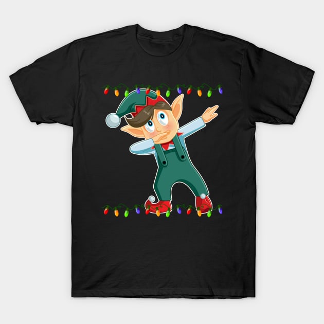 Dabbing Elf Christmas Lights Dab Funny Elves Lover T-Shirt by johnbbmerch